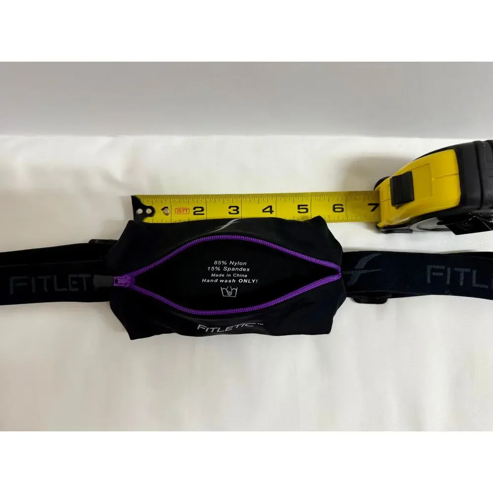 Fitletic Mini Sport Running Belt Black Purple Zipper Adjustable Waist Pouch